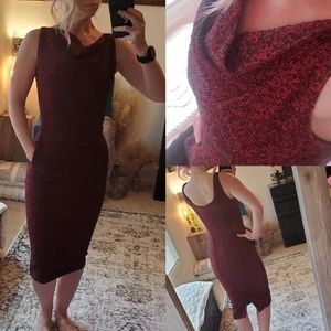 Holiday Chic Madmen Style Red & Black hourglass figure, midi pencil dress.